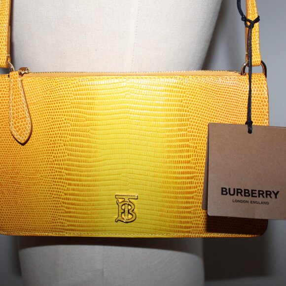 NWT Burberry TB Monogram Lizard Embossed Leather Pouch Shoulder Bag Lemon - Picture 6 of 12